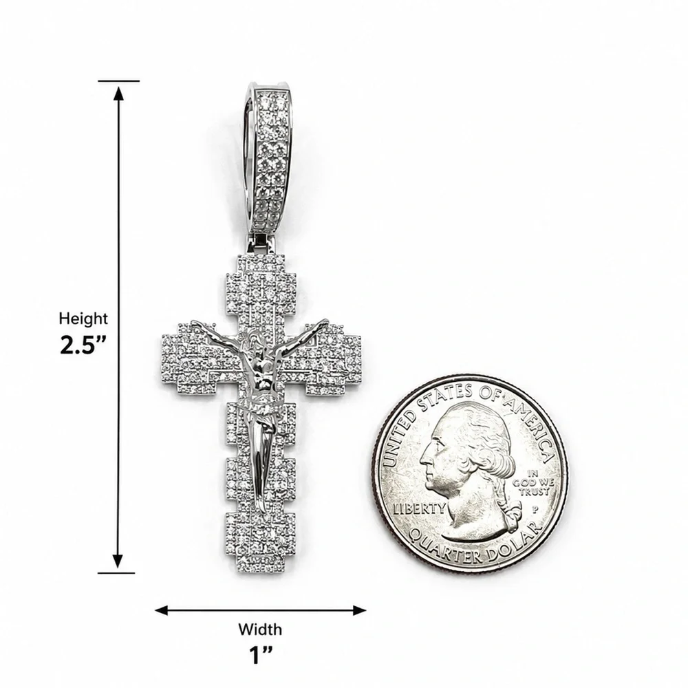 925 Sterling Silver 3.00CTW MOISSANITE Crucifix Cross Men’s Pendant